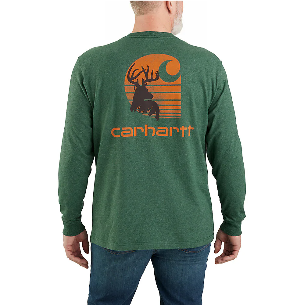 Carhartt Men's Loose Fit Heavyweight Long-Sleeve Pocket Deer Graphic T-Shirt