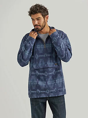 Wrangler Men's Jacquard Quarter Zip Hooded Popover Jacket