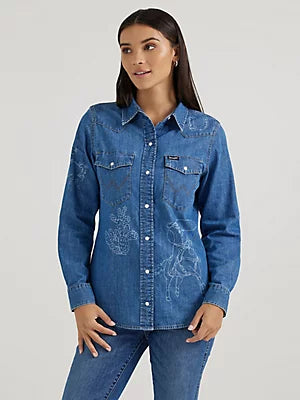 Wrangler Women's Lasered Icons Cowboy Snap Shirt