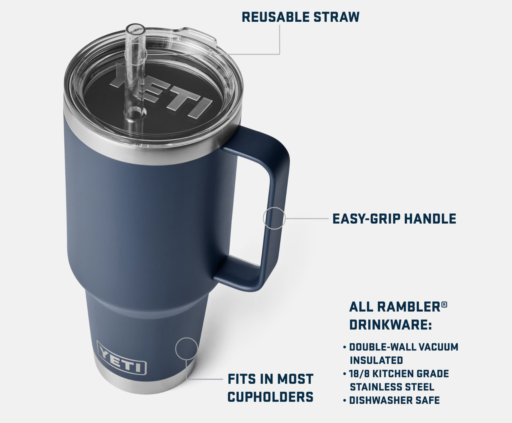 Yeti Rambler 42oz Straw Mug with Straw Lid